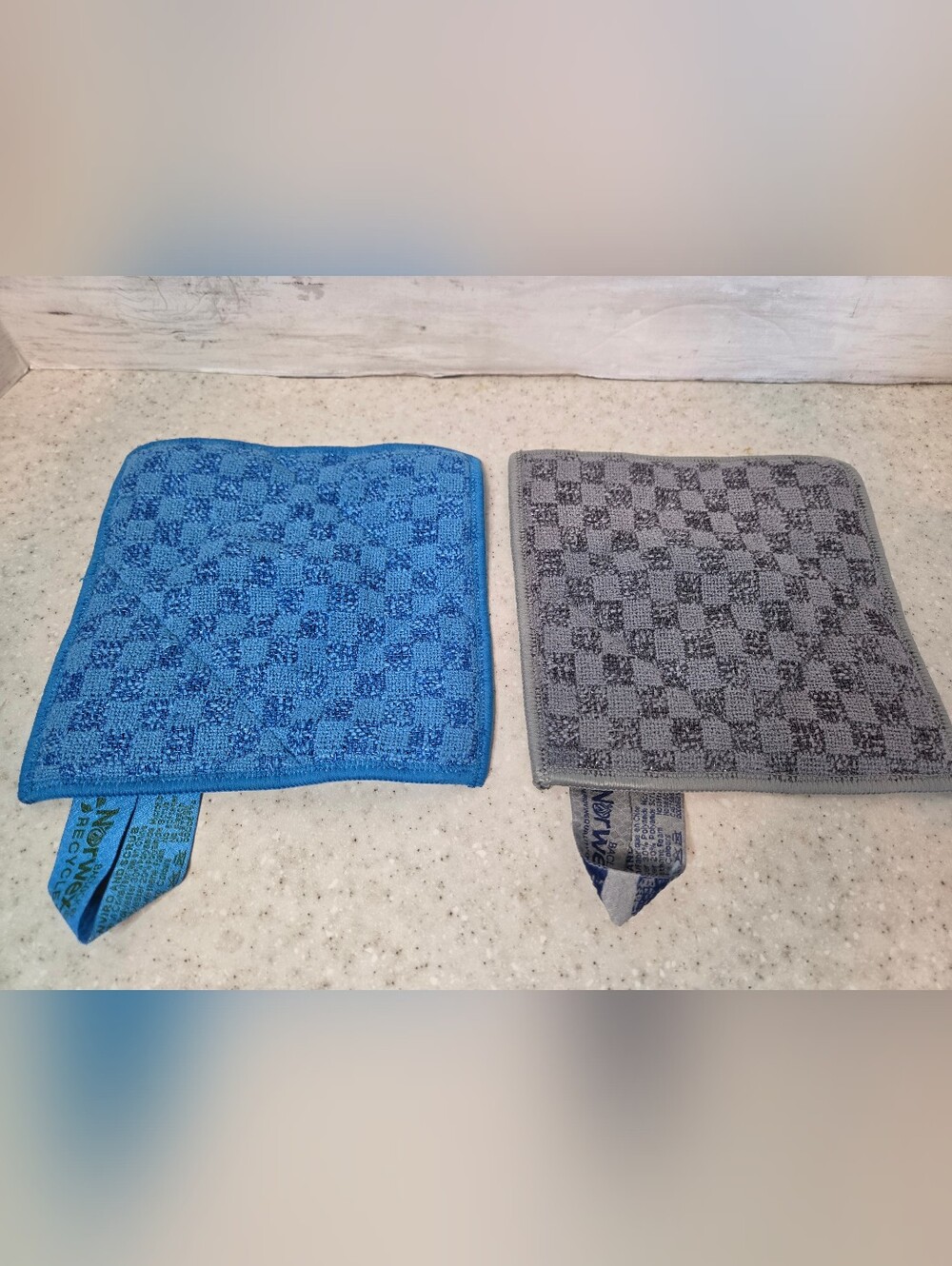 Norwex EnviroScrub Cloths Set of 2 Blue Gray Microfiber Scrubber Cleaning Pads